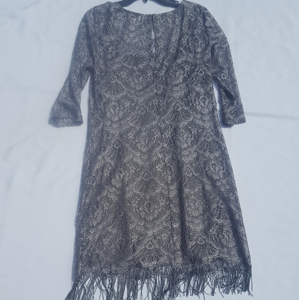 Jackie Jon Mid Dress 14 Gray Metallic Party Dress - Picture 4 of 4